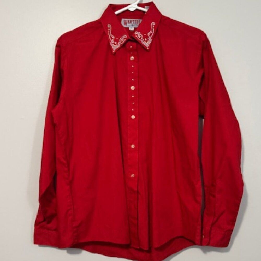USED Woman's Wanted! Long Sleeve Western Button Down Shirt Color Red Size Medium
